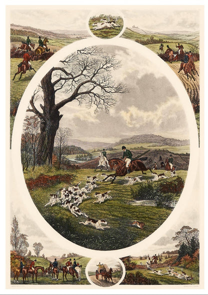 Vintage "A Day With The Harriers" Wood-Framed Print by British Artist William Henry Tuck