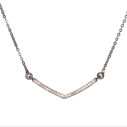 Pave Champagne Diamonds V Shaped Oxidized Silver Pendant Necklace