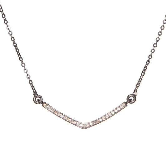 Pave Champagne Diamonds V Shaped Oxidized Silver Pendant Necklace