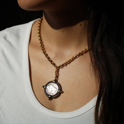 Pewter Buffalo Coin 12kt Antiqued Gold Finish Necklace