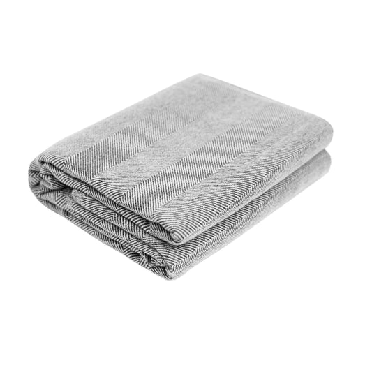 Gray & White Herringbone Pattern Cashmere Throw Blanket