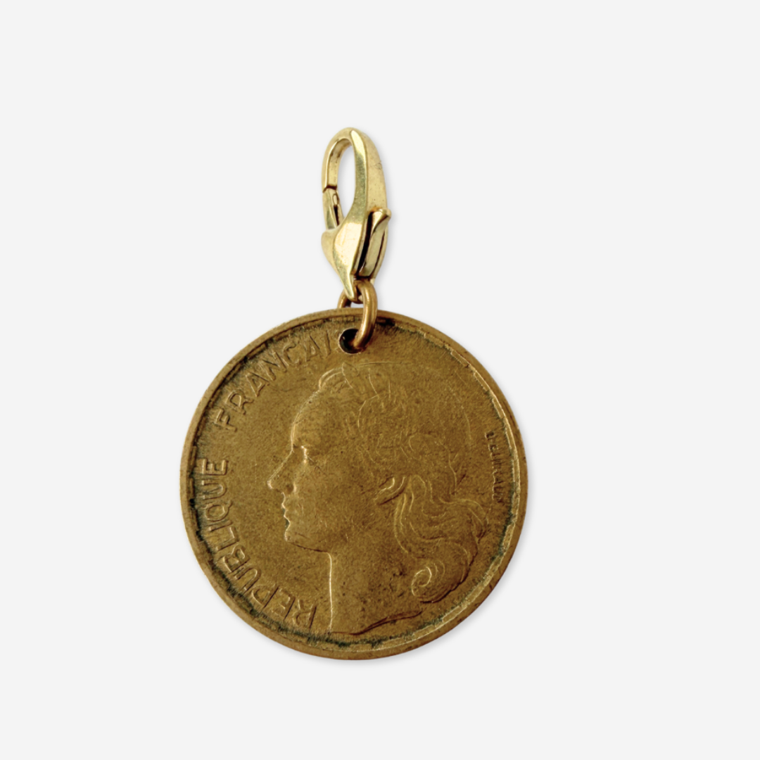 1952 French Marianne Coin 14kt Gold Vermeil Paper Clip Necklace