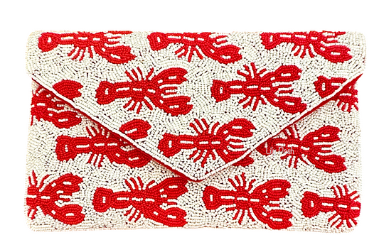 Hand Beaded Lobster Clutch Crossbody Purse