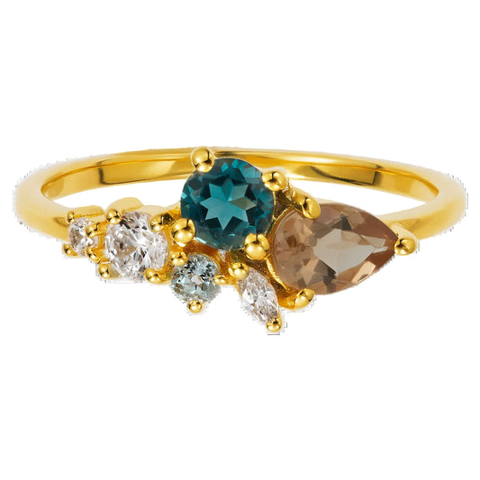 Alexandrite, London Blue Topaz & Sky Blue Topaz 18kt Yellow Gold Vermeil Ring - Size 8