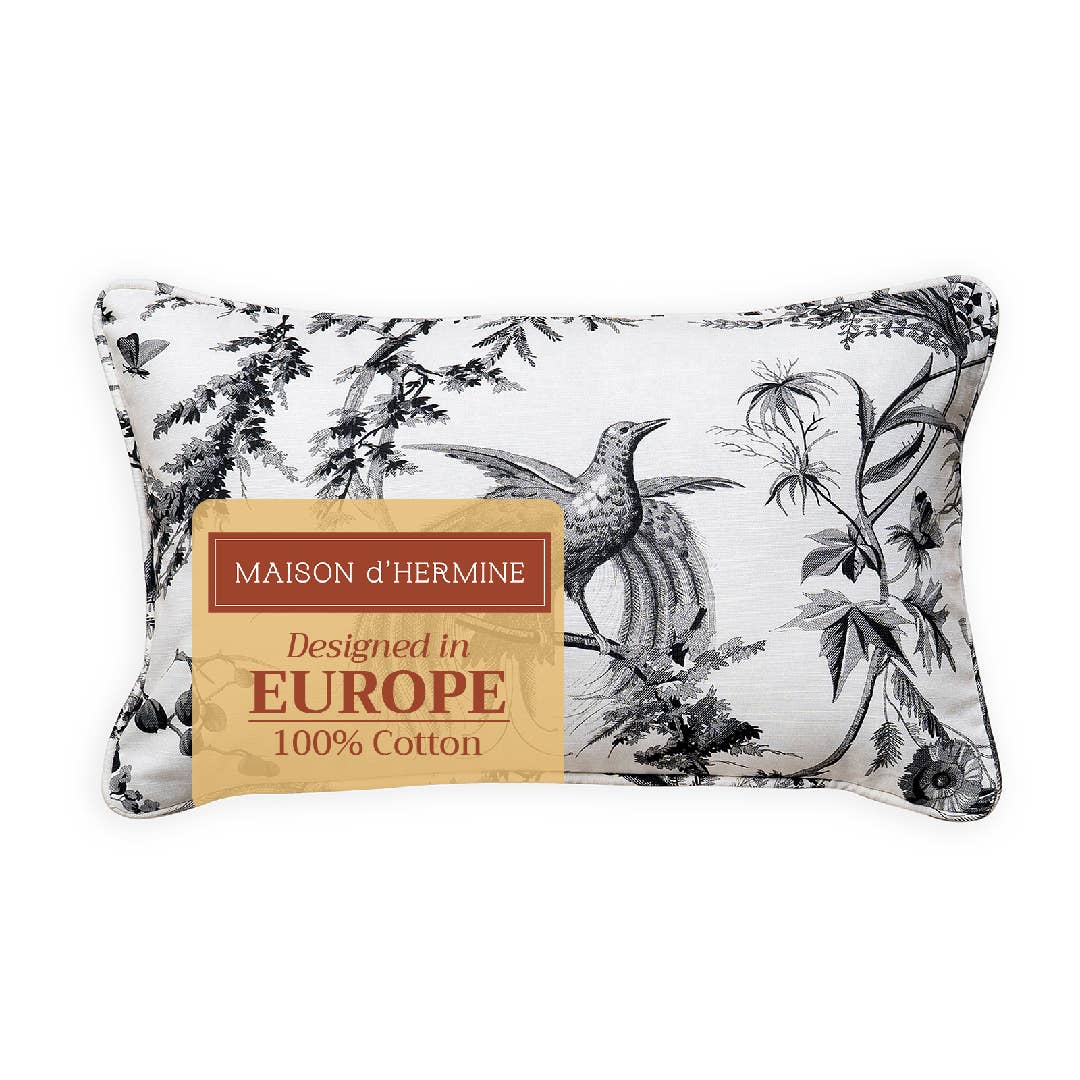 Birds of Paradise Dark Gray Decorative Lumbar Throw Pillow With Feather Insert