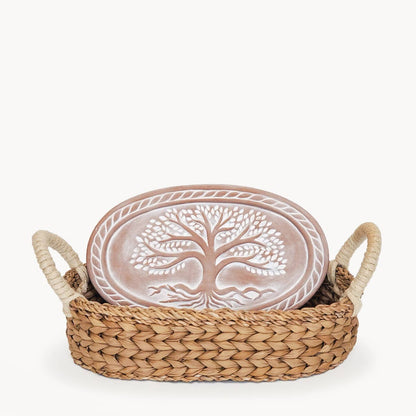 Handmade Bread Warmer & Wicker Basket - Tree of Life Oval Pattern