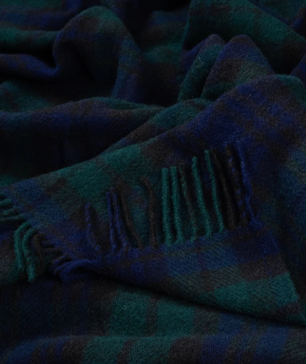 Black Watch Tartan Highland Tweeds Wool Fluffy Throw  - Made in England