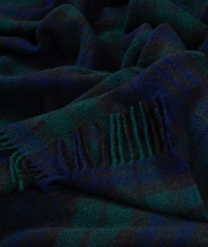 Black Watch Tartan Highland Tweeds Wool Fluffy Throw  - Made in England