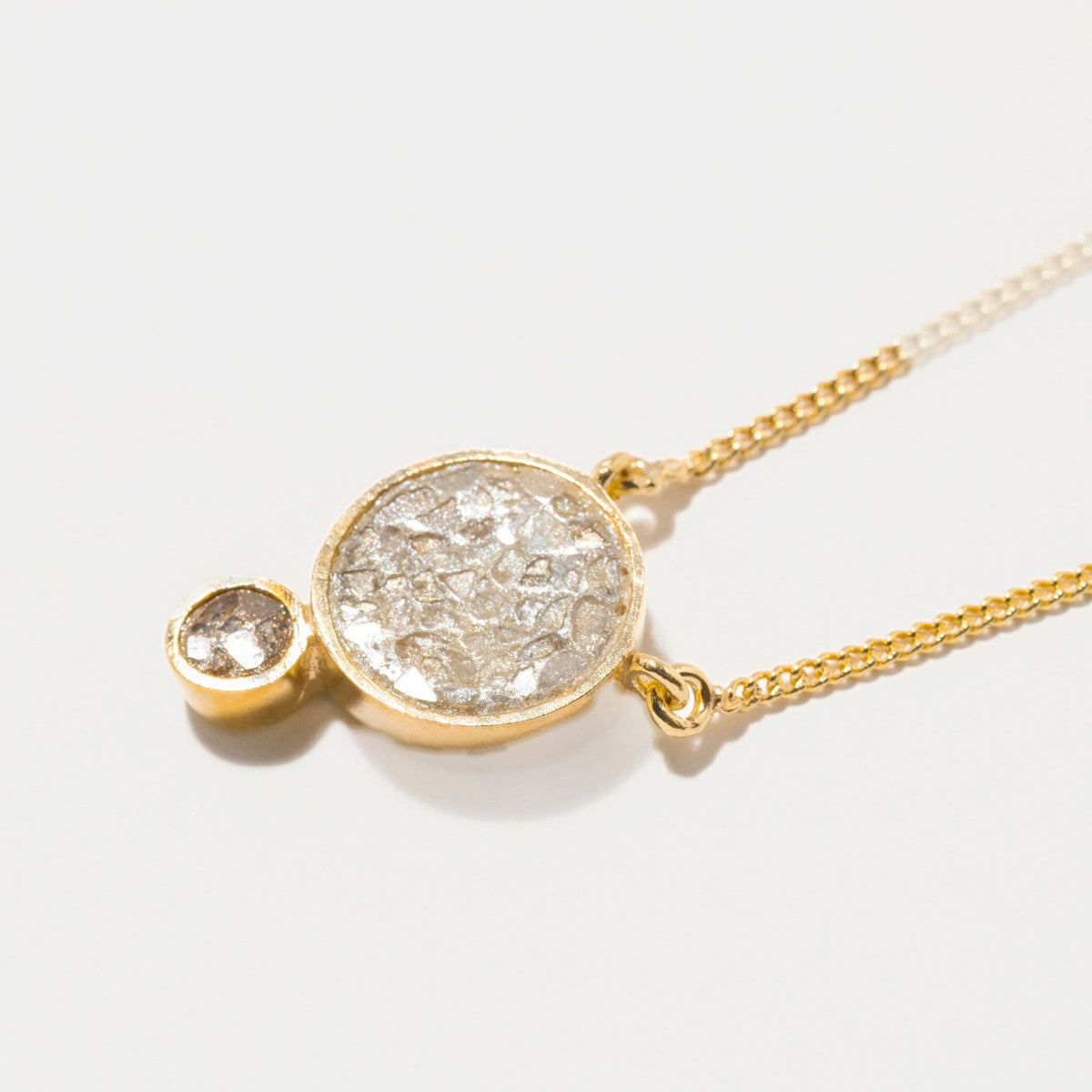 Natural Diamond Slices Double Circle 18K Gold Vermeil Necklace
