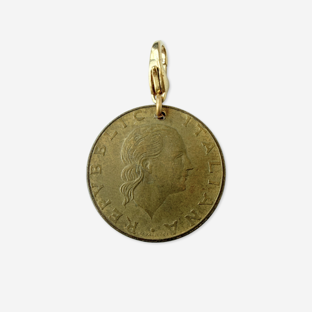 1992 Italian 200 Lire Commemorative Coin 14kt Gold Vermeil Paper Clip Necklace