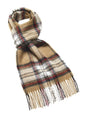 Camel Stewart Tartan Plaid Merino Wool Scarf - Made in England