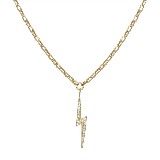 Vertical Lightning Bolt Pavé 14kt Gold Vermeil Necklace
