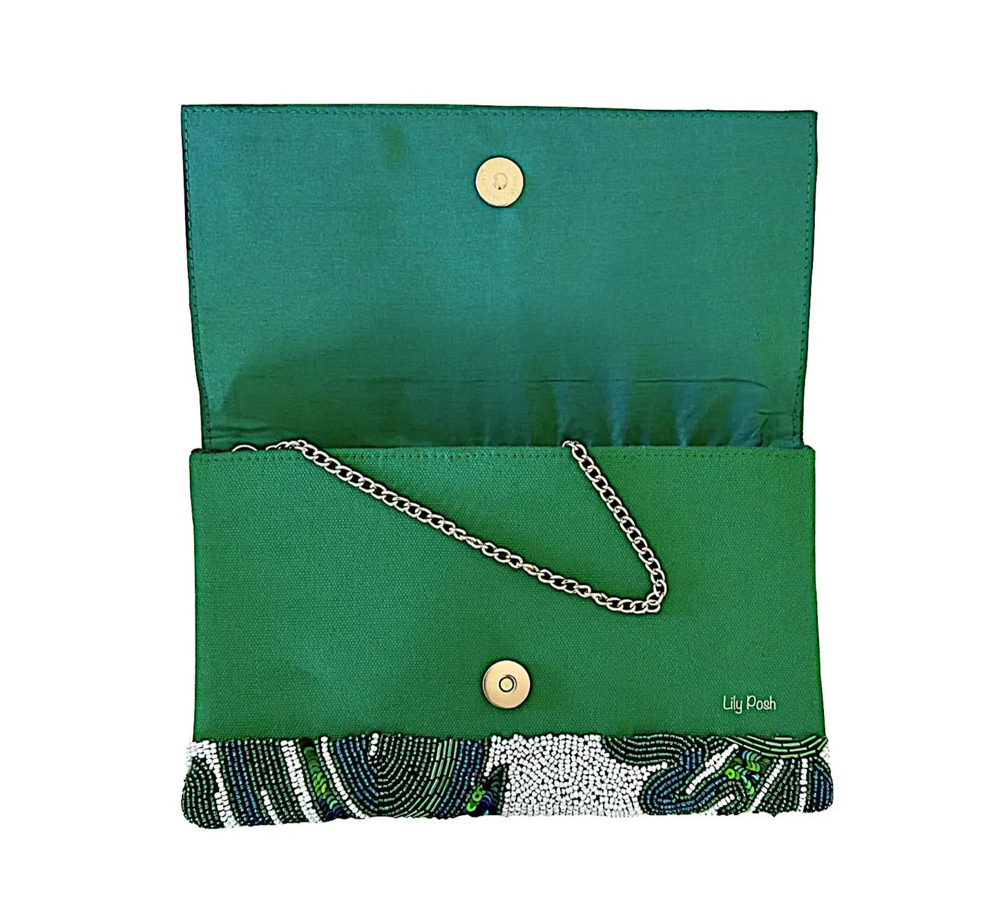 Topical Leaves Beaded Crossbody Clutch