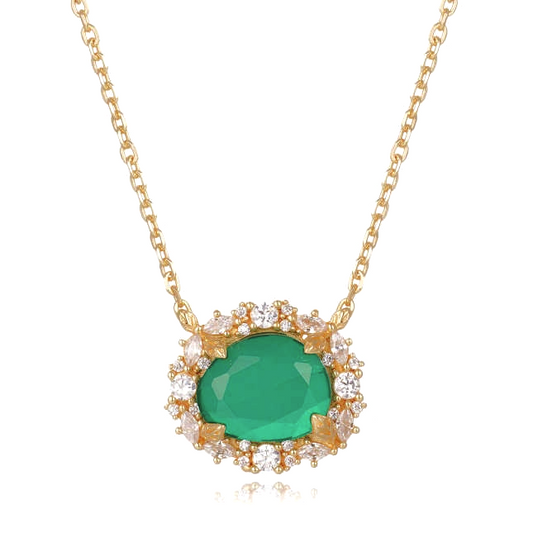 Lab Emerald & Crystal 14kt Gold Vermeil Necklace