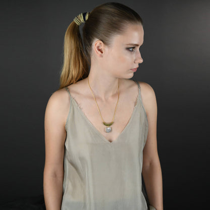 Labradorite Shield & Hammered Crescent Moon Necklace