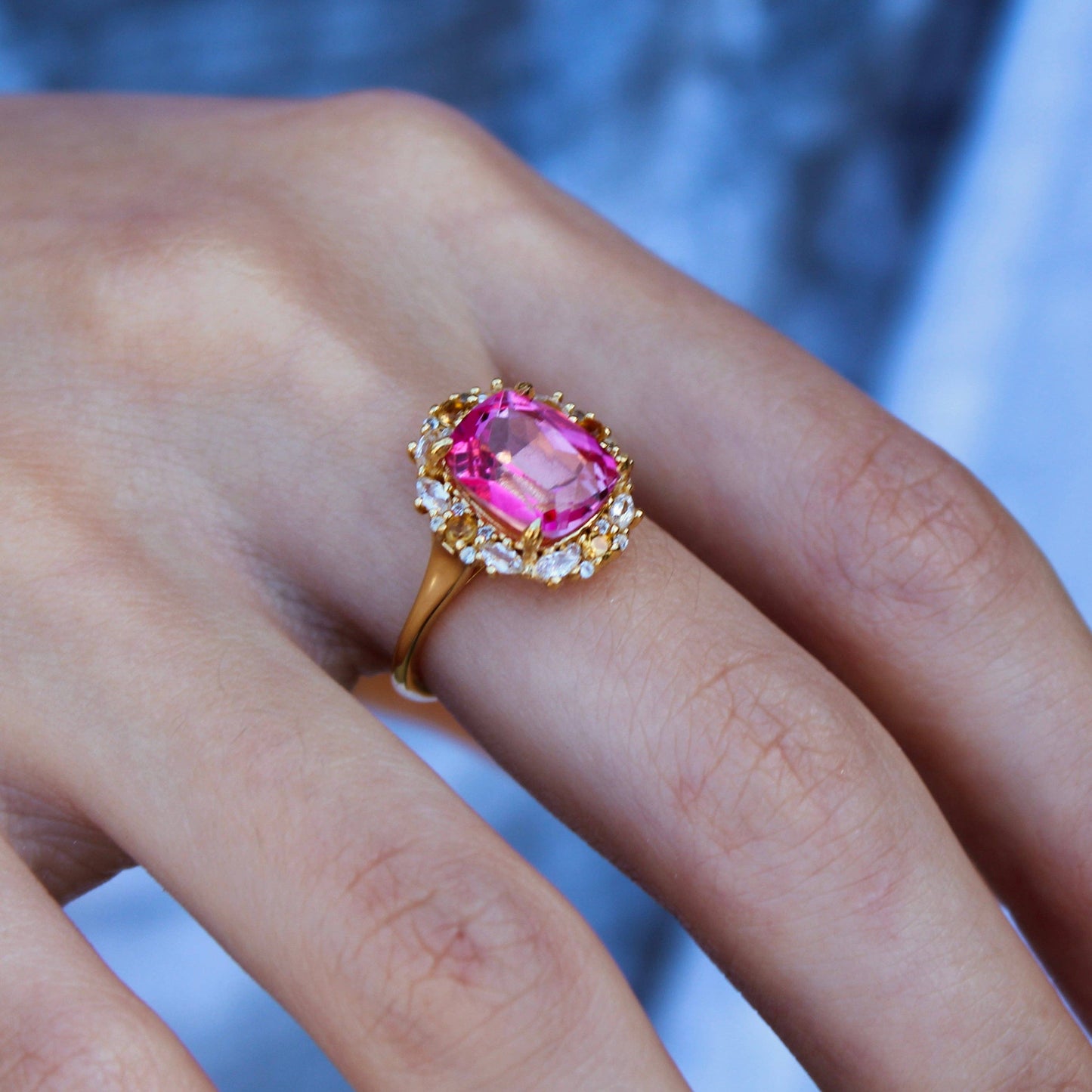 The Glinda Ring - Pink Topaz, Citrine & White Topaz, size 6