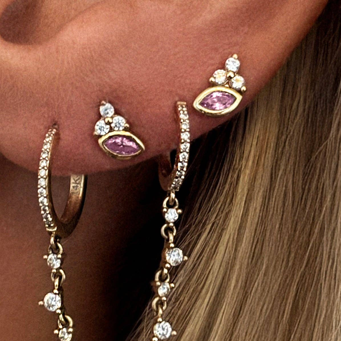 Simulated Pink Sapphire 14k Yellow Gold Vermeil Stud Earrings