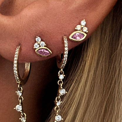 Simulated Pink Sapphire 14k Yellow Gold Vermeil Stud Earrings
