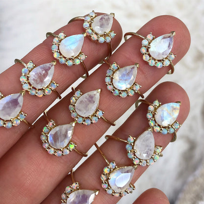 Rainbow Moonstone & Opals Ballerina 18kt Gold Vermeil Ring - Size 7
