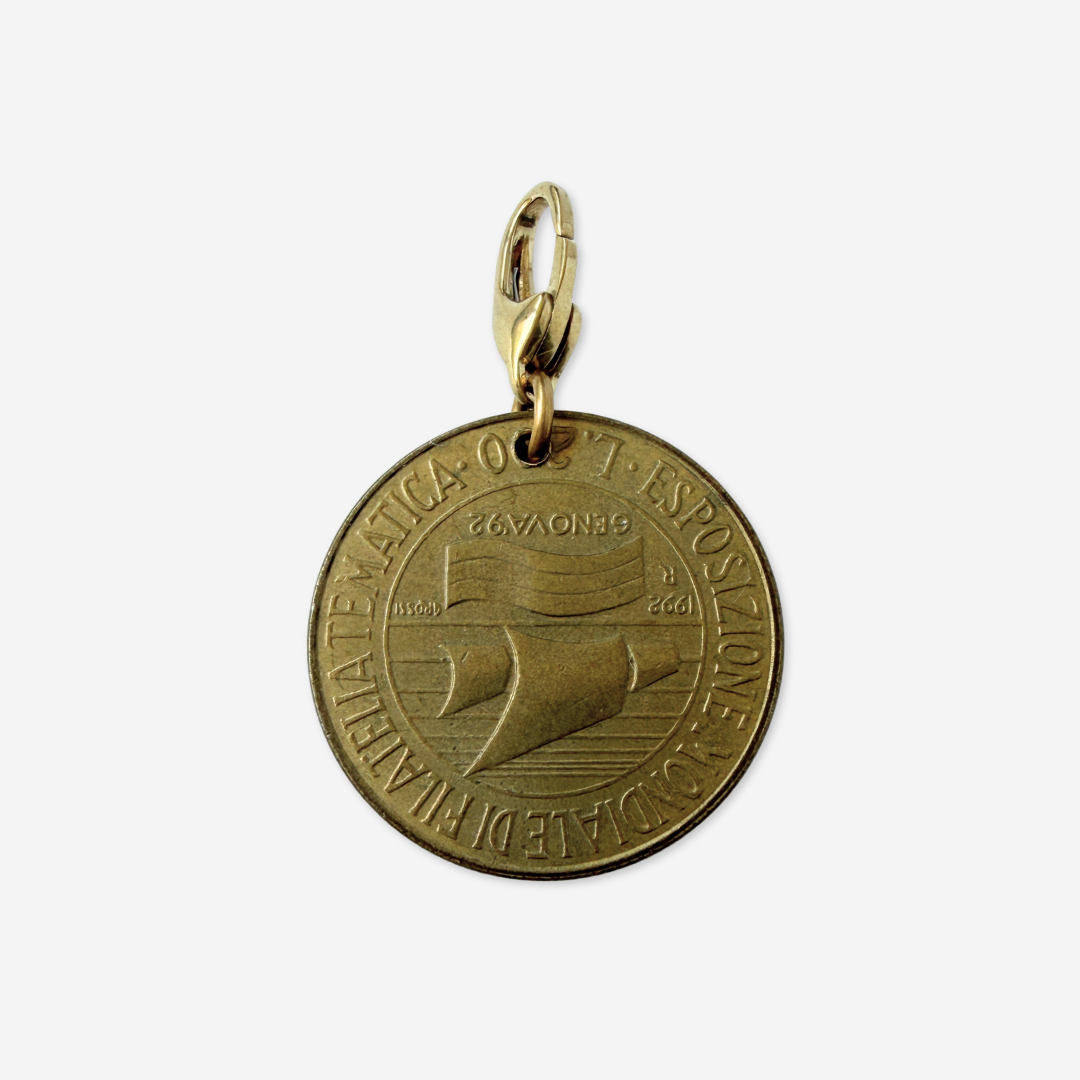 1992 Italian 200 Lire Commemorative Coin 14kt Gold Vermeil Paper Clip Necklace