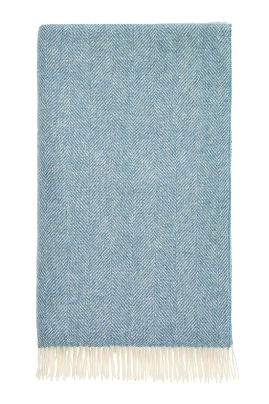 Teal Herringbone 100% British Wool Throw - Made in England