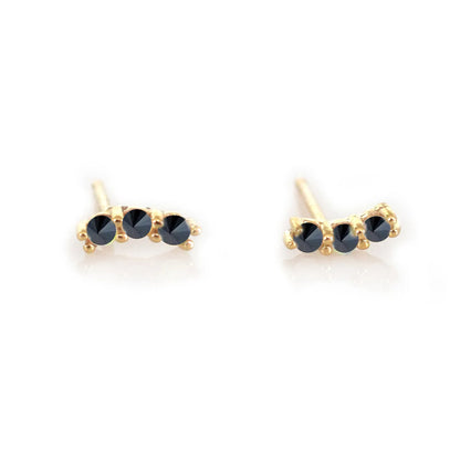 Black Diamond Solid 14kt Gold Stud Earrings