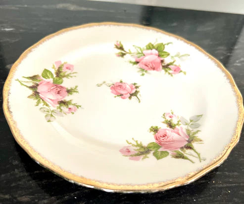 Bread & Dessert Plate - Canonsburg Pink Rose China with 22KT Gold Trim Heirloom Set Circa 1950-1960s
