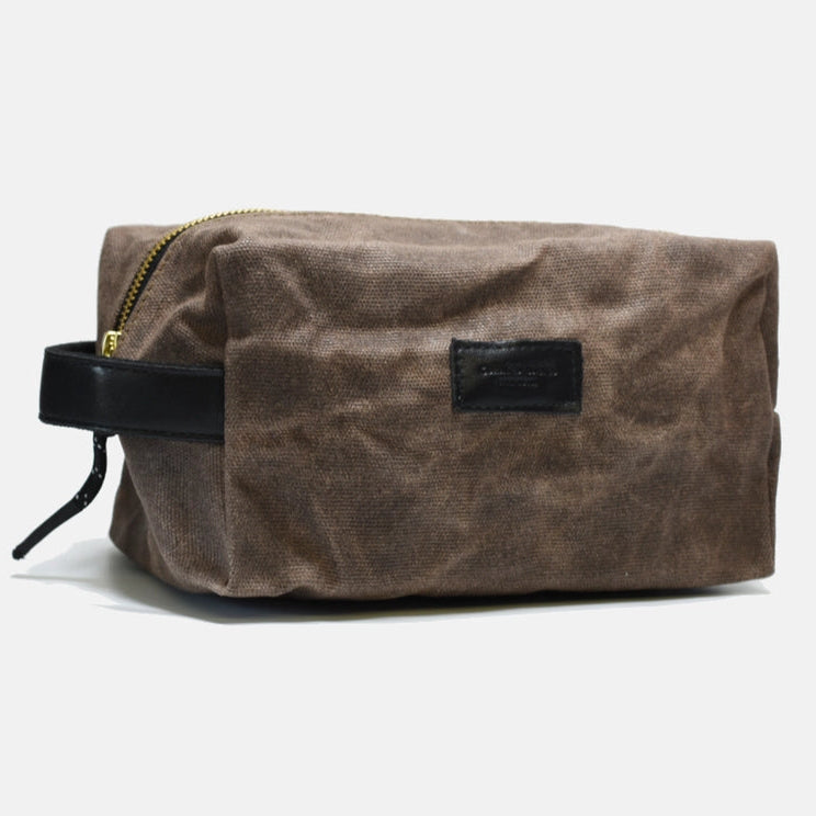Dark Brown Waxed Canvas Toiletry Bag/Dopp Kit