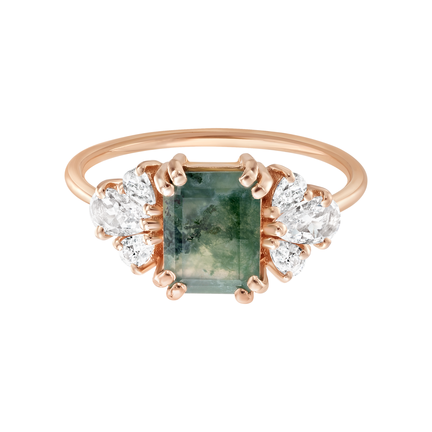 Forest Moss Agate & White Topaz Ring, Size 6