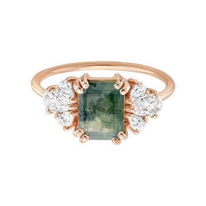Forest Moss Agate & White Topaz Ring, Size 6