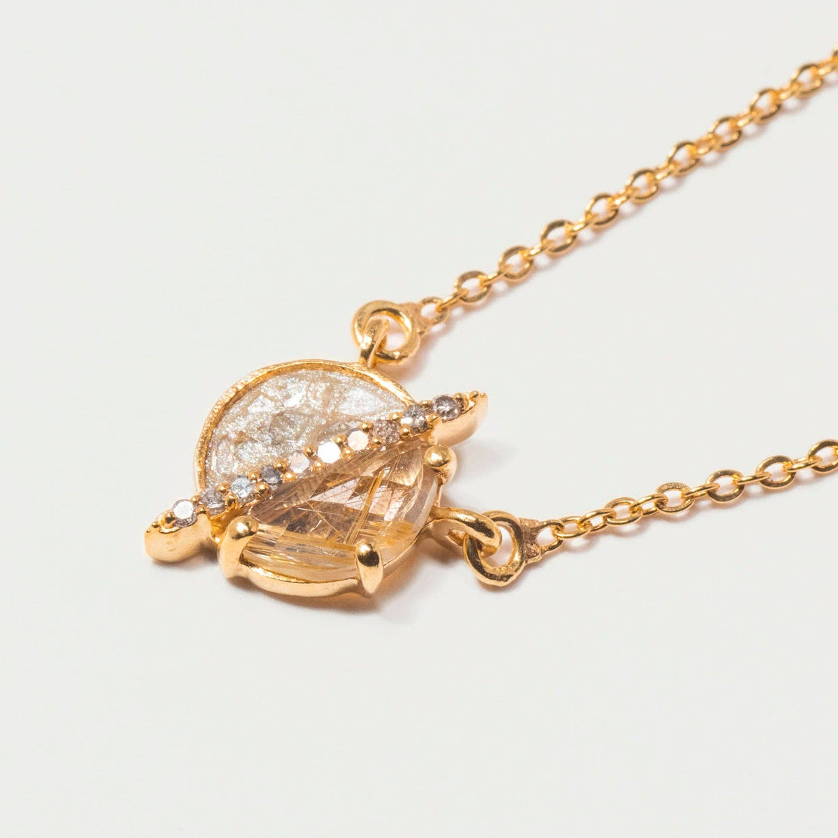 Natural Diamond Slices, Pavé Champagne Diamonds & Rutilated Quartz 18kt Gold Vermeil Necklace