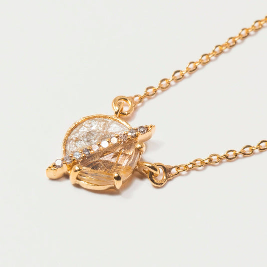Natural Diamond Slices, Pavé Champagne Diamonds & Rutilated Quartz 18kt Gold Vermeil Necklace