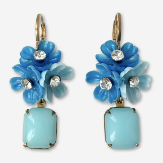 The Cecilia - Refashioned Vintage Blue Floral & Glass Drop Earrings