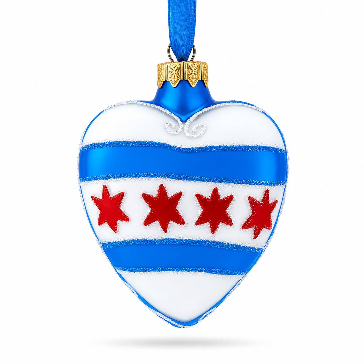 I Love Chicago Heart Blown-Glass Hand Painted Christmas Ornament
