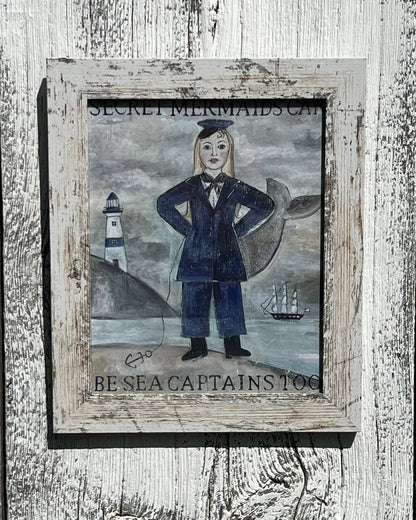"Secret Mermaids Can be Sea Captains" Framed Giclée Print by Melinda Kirkpatrick