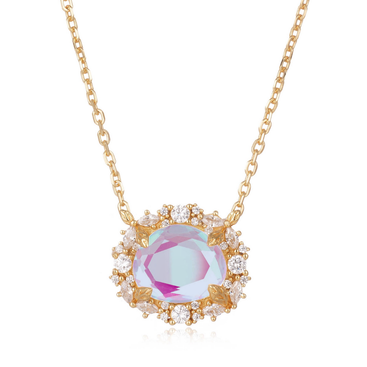 Light Blue Dichroic Glass 14kt Gold Vermeil Necklace