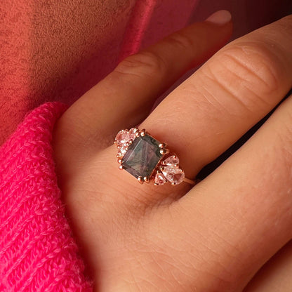 Forest Moss Agate & White Topaz Ring, Size 6