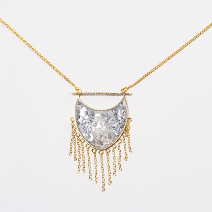 Natural Diamond Slices & Pavé Champagne Diamonds 18kt Gold Vermeil Silver Shield Pendant Necklace