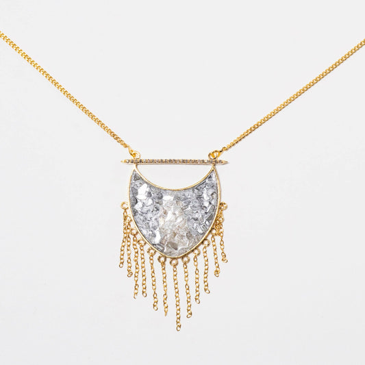 Natural Diamond Slices & Pavé Champagne Diamonds 18kt Gold Vermeil Silver Shield Pendant Necklace