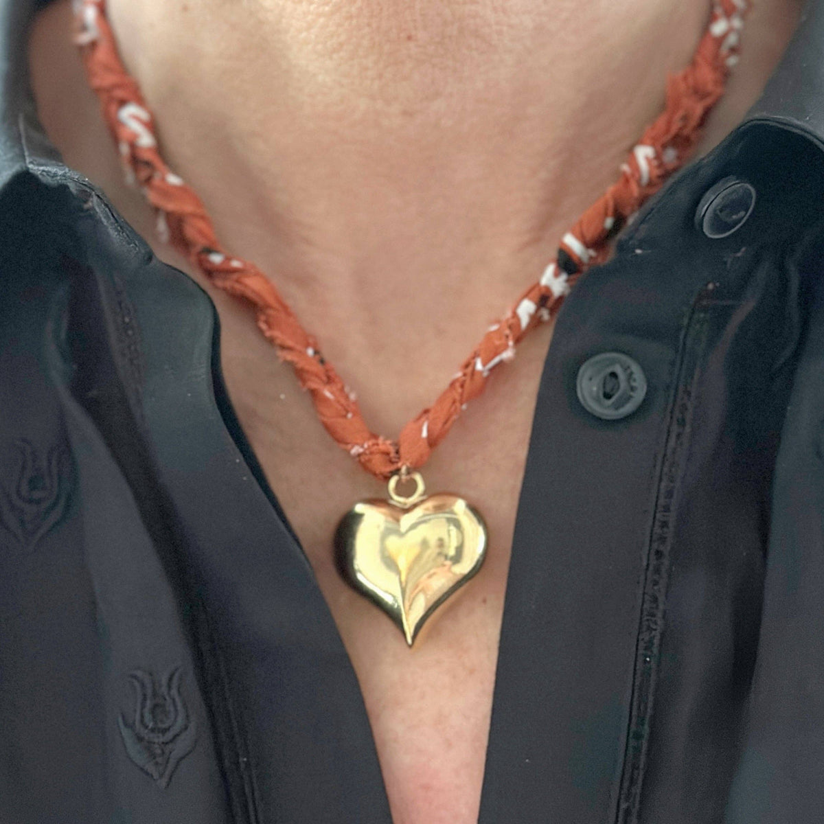 Sienna Brown Braided Bandana Heart Necklace