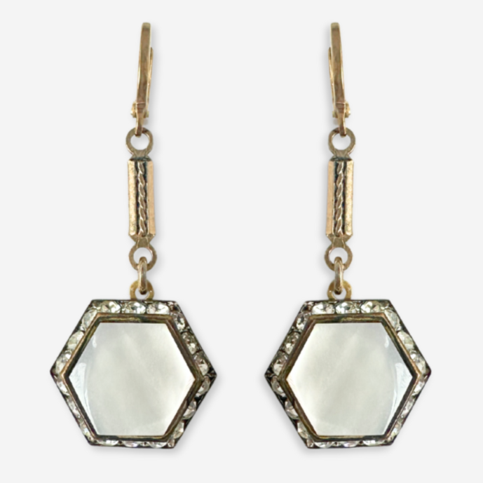 The Harriet - Refashioned Vintage Hexagonal Mother of Pearl Drop Earrings