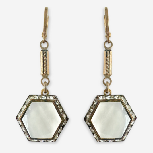 The Harriet - Refashioned Vintage Hexagonal Mother of Pearl Drop Earrings