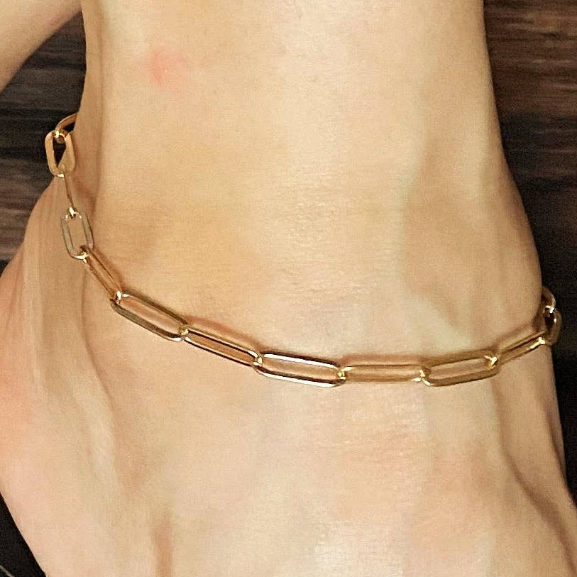 18k Gold Filled Classic Paperclip Chain Anklet