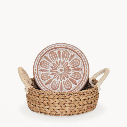 Handmade Bread Warmer & Wicker Basket - Floral Round Pattern