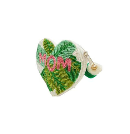 Mom Leaf Print Beaded Coin Purse