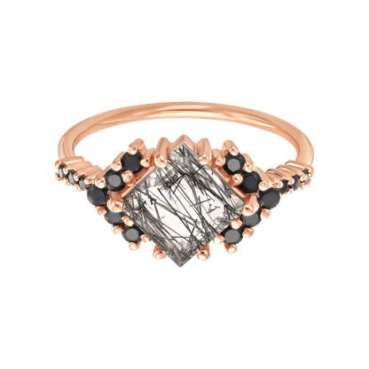 Princess Cut Rutilated Quartz & Spinel Ring, Size 6
