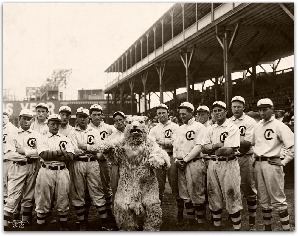 1908 Chicago Cubs and Bear Mascot Framed Matted Photo