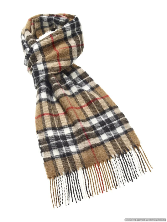 Camel Thompson Tartan Plaid Merino Wool Scarf - Made in England