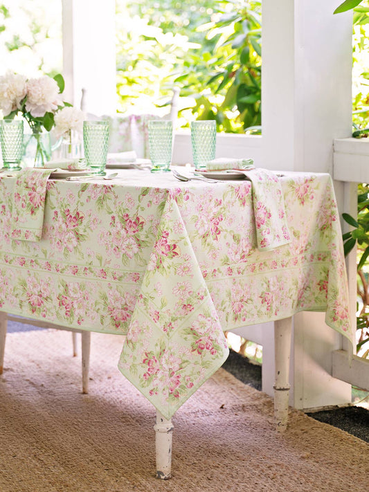 April Cornell 100% Cotton Apple Blossom Light Green Floral Tablecloth - 60x90