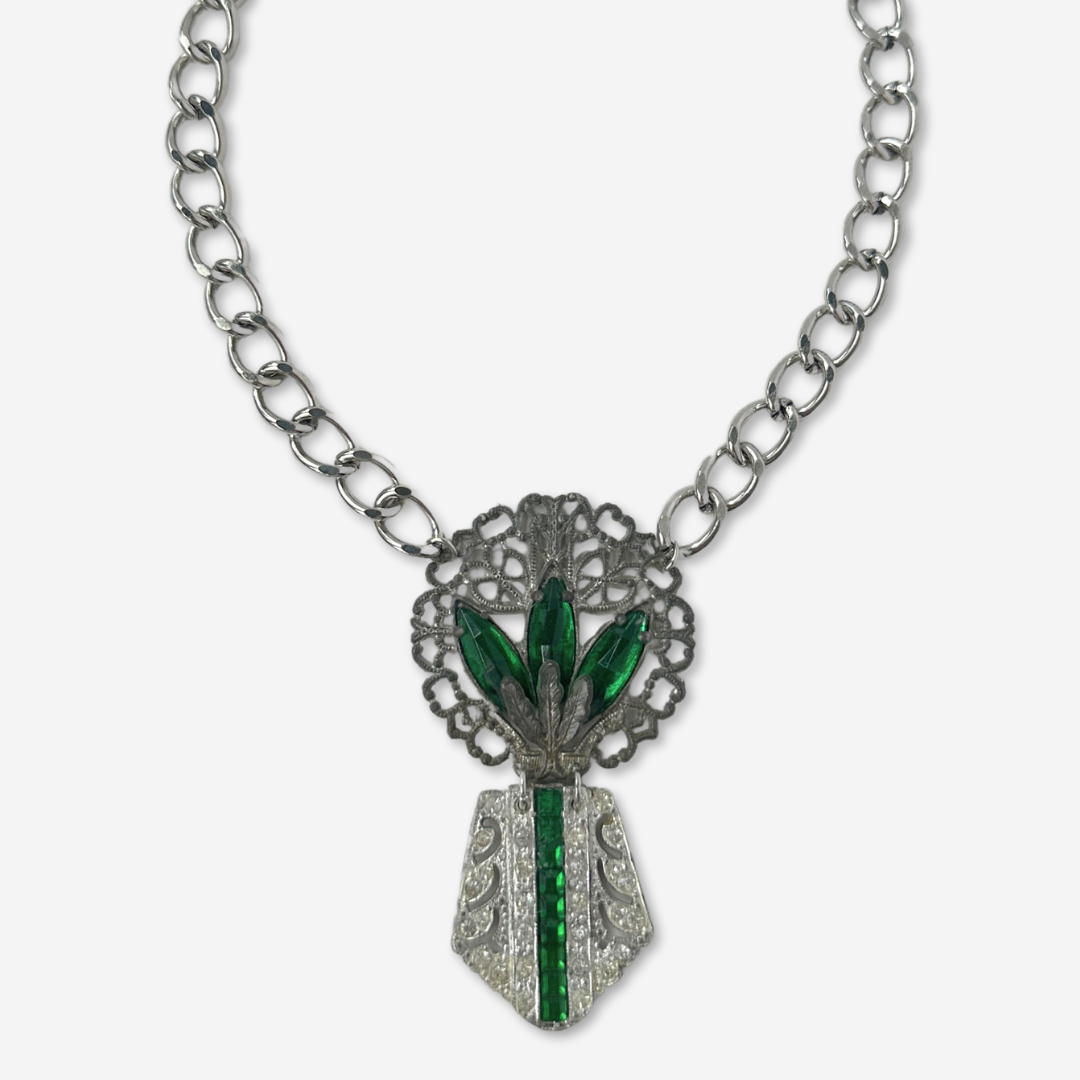 The Jade - Refashioned Vintage Green Rhinestone Necklace